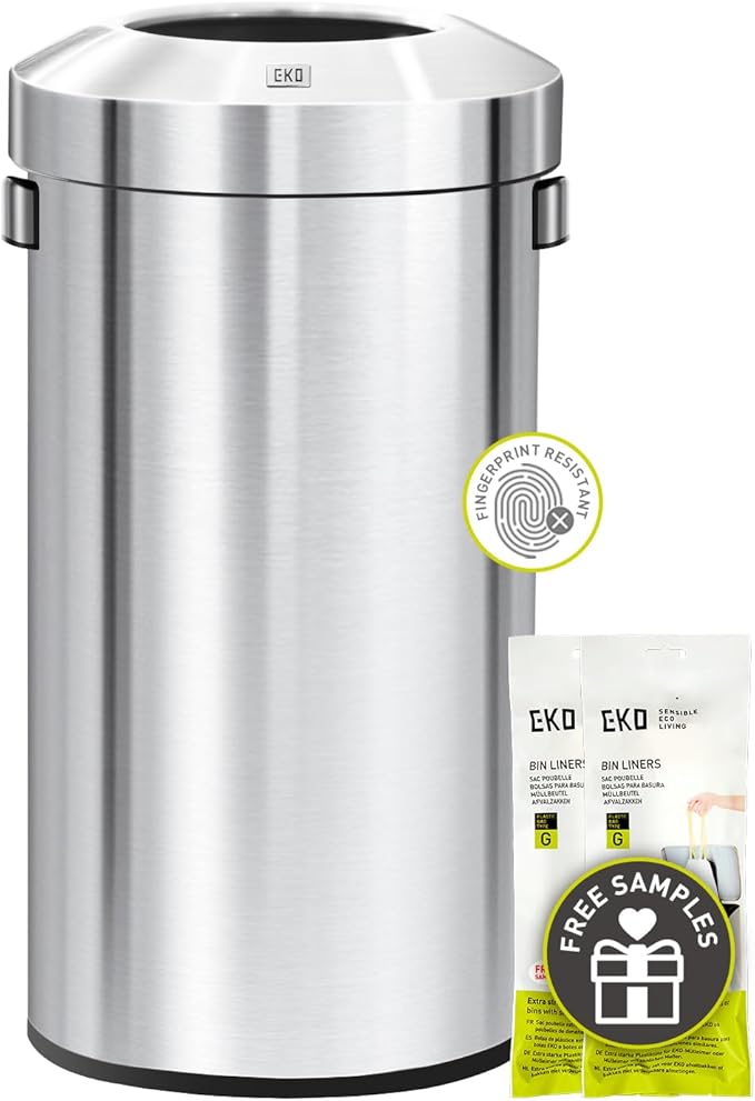 EKO Urban 24 Gallon Round Stainless Steel Open Top Waste Bin, Tall Commercial by EKO