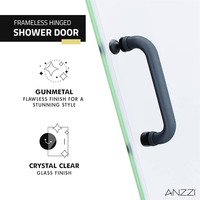 ANZZI 72" x 30" Frameless Shower Door in Gun Metal Black, Passion Water - Image 3