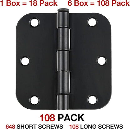 108 Pack Rounded Matte Black Door Hinges 3.5 Inch 5/8" Radius - Image 2