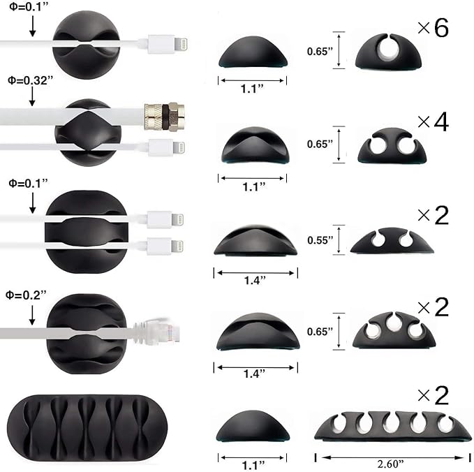OHill Desk Cable Management Cord Organizer, 16 Pack White Self Adhesive Cord - Image 2