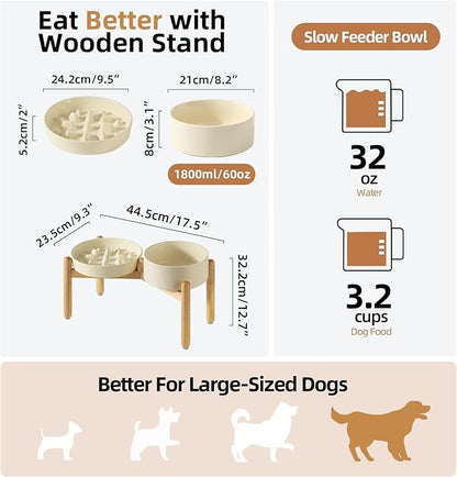 Ceramic 3.2 Cup Raised Slow Feeder Dog Bowl Set, Elevated 8.2inch Bowl and - Image 2