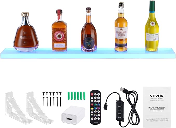 VEVOR LED Lighted Liquor Bottle Display, 1 Tier 40 Inch Wall Mounted Whiskey - Image 9