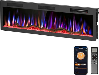 R.W.FLAME 60" Recessed and Wall Mounted Smart Electric Fireplace, Alexa/WiFi - Image 9