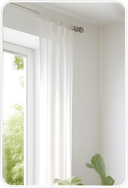 White Bathroom Mirror,24 x 36 Inch Rectangle Wall Mirror with Wood Frame | Vanity Modern Tempered Glass Mirror for Bedroom,Entryway,Living Room