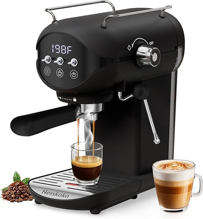 Espresso Machine with Steam Milk Frother Semi Automatic 20 Bar Compact Black by Unknown