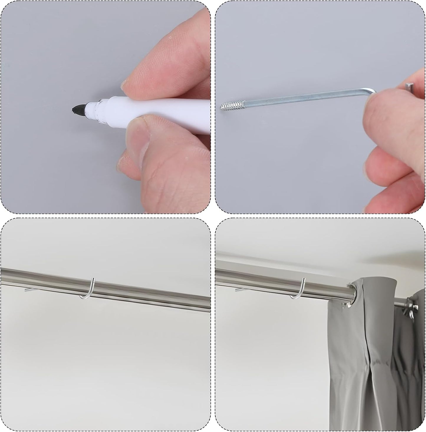 4 Pcs Curtain Rod Support, Single Curtain Rod Bracket Metal Center Hook Hanger without Screws