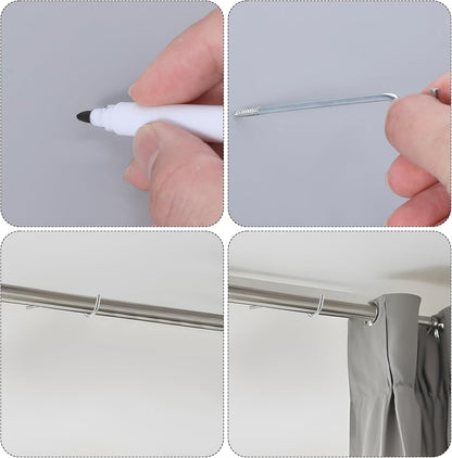 4 Pcs Curtain Rod Support, Single Curtain Rod Bracket Metal Center Hook Hanger without Screws