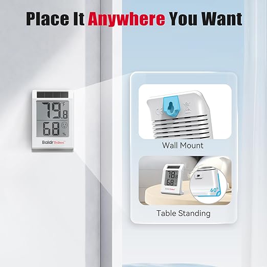 BaldrTherm 2.2'' Digital Thermometer and Hygrometer Meter, Solar-Powered Indoor - Image 9