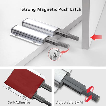 Double Push to Open Door Latch, 2 Pack Magnetic Push Latches, Adhesive Heavy - Image 2