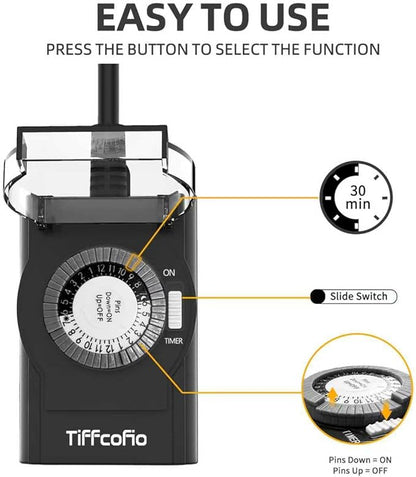 Outdoor Timer Outlet Waterproof, 24 Hour Mechanical Light Timer Outdoor - Image 3