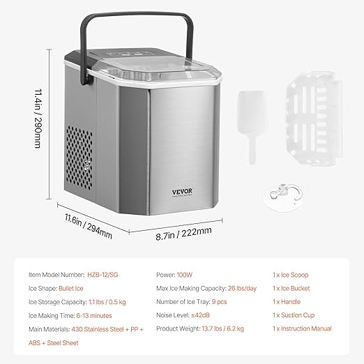 VEVOR Countertop Ice Maker, 9 Cubes Ready in 6 Mins, 26lbs in 24Hrs, - Image 7