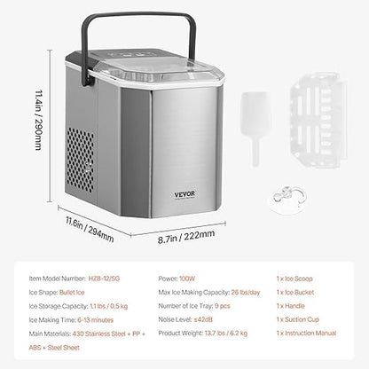 VEVOR Countertop Ice Maker, 9 Cubes Ready in 6 Mins, 26lbs in 24Hrs, - Image 7