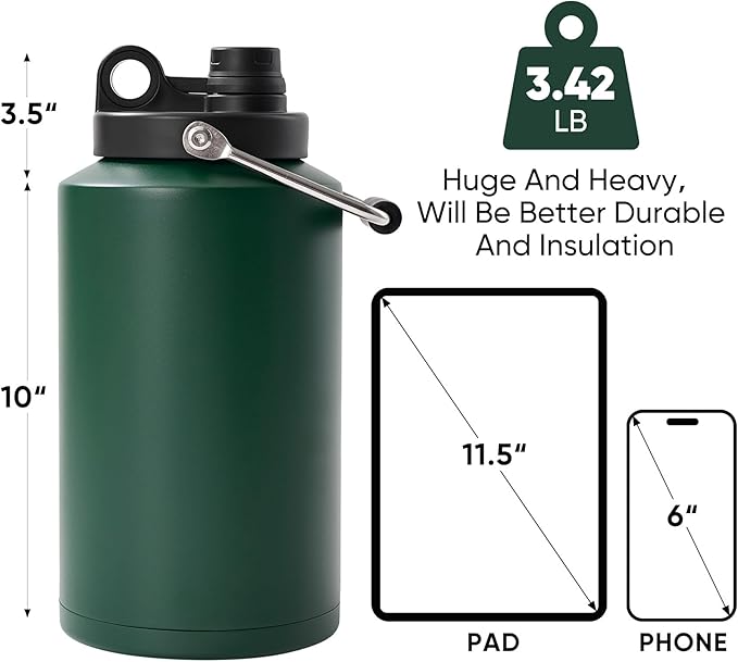 Insulated Gallon Jug with Handle, One Gallon, 128oz Stainless Steel, Large - Image 3