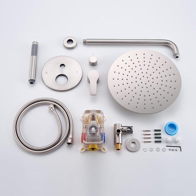 Iriber Brushed Nickel Shower System Wall Mounted Shower Faucet Mixer Set - Image 7