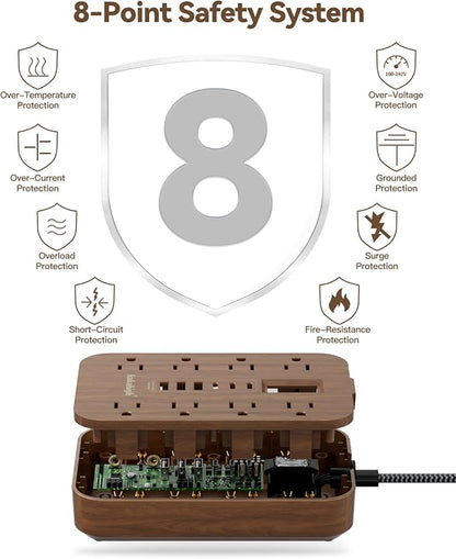 Walnut Power Strip with USB Ports - 10 FT Wood Power Strip - Image 5