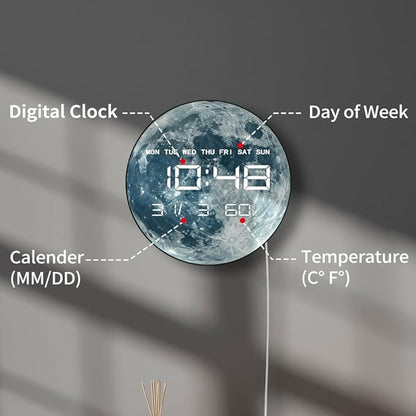 Timethink 12'' Full Moon Digital Wall Clock - Image 3