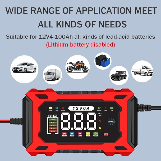 6-Amp 12V Smart Car Battery Charger, Battery Maintainer Trickle Charger - Image 2