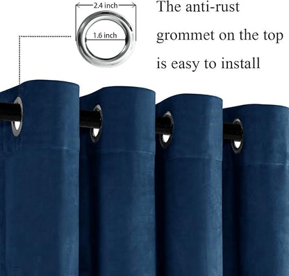 JIUZHEN Navy Velvet Curtains 90 inches Blackout Curtains - Image 2