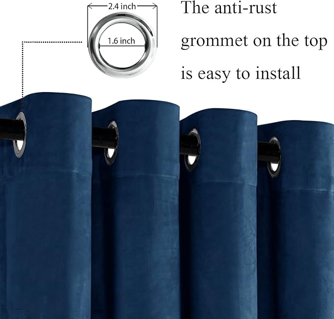 JIUZHEN Navy Velvet Curtains 96 inches - Image 2