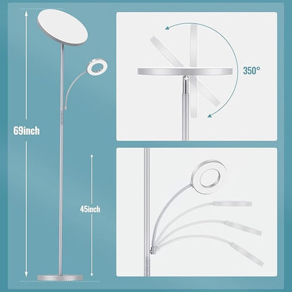 marctronic Silver Gray Floor Lamp, 42W 4000LM Super Bright LED Lamp - Image 2