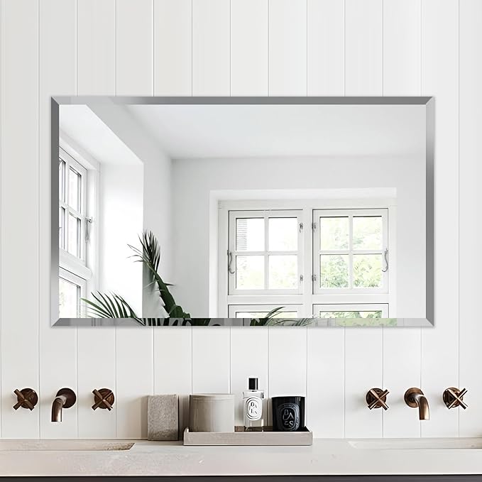 24x40 Inch Bathroom Mirror Frameless Beveled Edge Rectangle Wall Mirror - Image 2