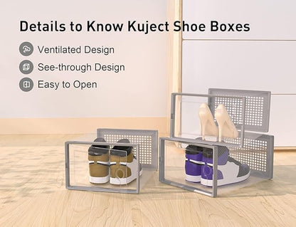 Kuject X-Large Shoe Storage Boxes Organizers Clear Plastic Stackable 12 Pack - Image 4