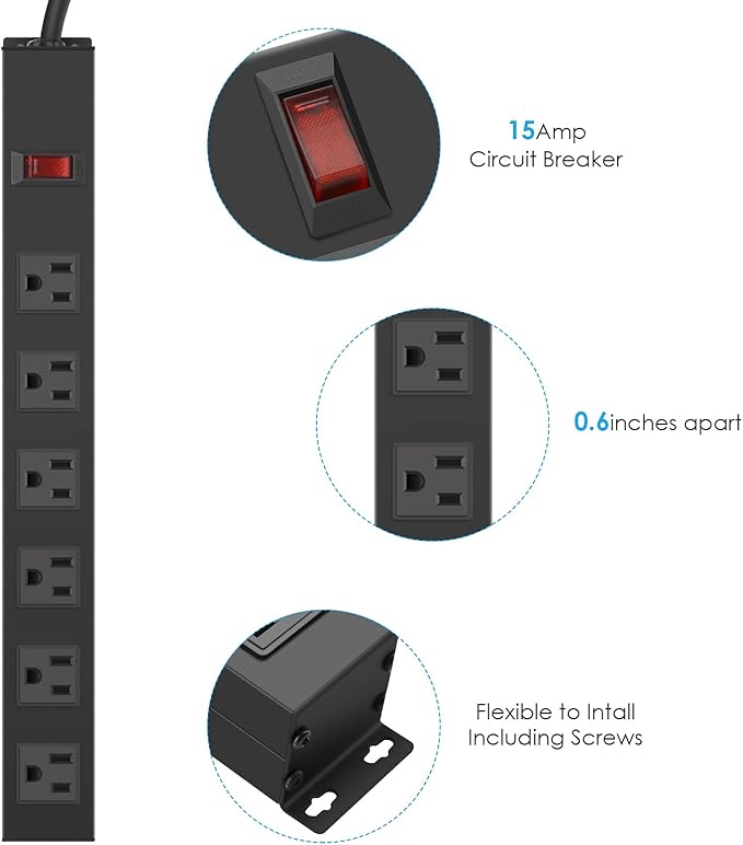 2Pack Metal Wall Mount Power Strip, Mountable Power Outlet - Image 4