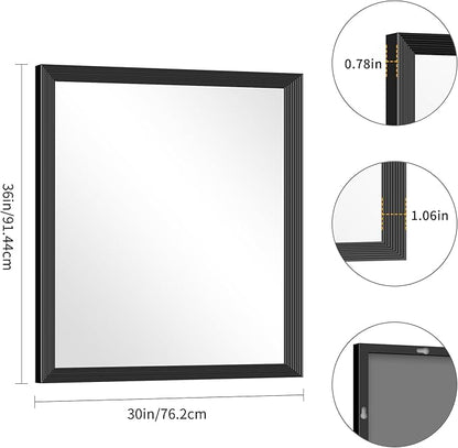 Black Bathroom Mirror 30 x 36 Inch Rectangle Wave Beveled - Image 5