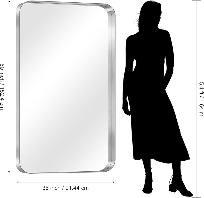 CIRCUMI Silver Bathroom Mirror, Rounded Corner, Tempered Glass, Large Mirror - Image 8