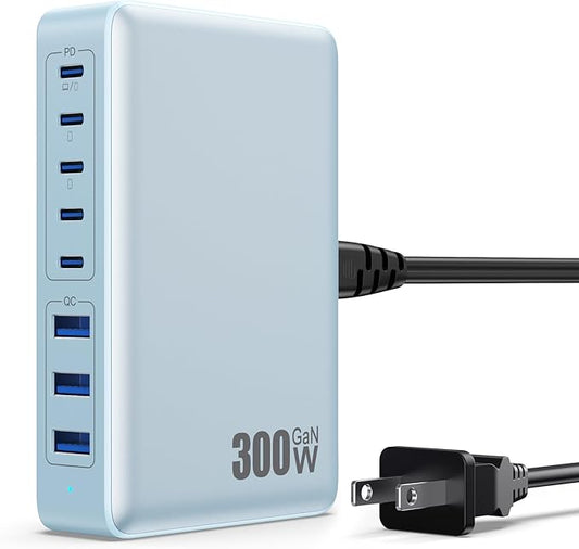 USB C Charger 300W USB C Charger Block, 8-Ports GaN IV Fast Charging Station Hub by GKUTW