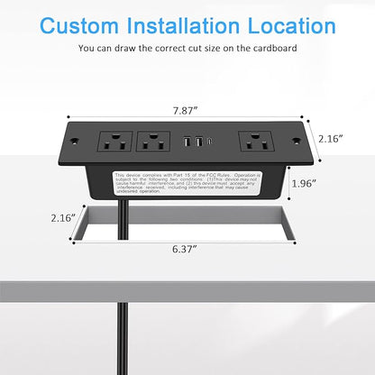 Recessed Power Strip, Furniture Plug in 3 Outlets & Fast Charging 20W PD USB-C - Image 9