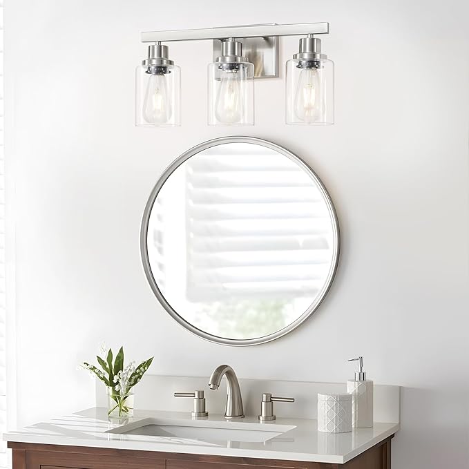 DIKAIDA 3-Light Bathroom Light Fixtures, Nickel Bathroom Vanity Light - Image 2