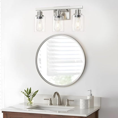 DIKAIDA 3-Light Bathroom Light Fixtures, Nickel Bathroom Vanity Light - Image 2