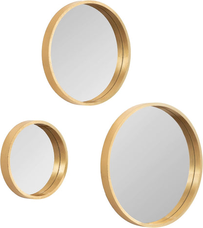 Kate and Laurel Travis Modern Round Wall Mirror Set; Set of 3; Varying Sizes; Gold; Decorative Three-Piece Circle Mirror Set for Use as Bathroom Mirror Decor or Gallery Wall Mirrors