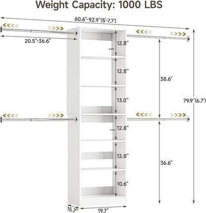W1 Closet System, 3.5FT-7.7FT Closet Organizer System - Image 3