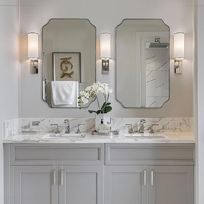 ANDY STAR 24x40 Inch Rectangle Bathroom Mirror, Brushed Nickel Scalloped - Image 6