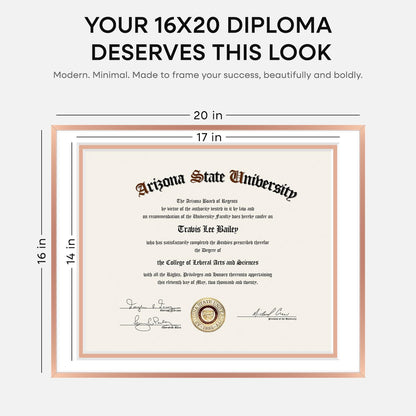 16x20 Rose Diploma Frame, High-End Metal, 14x17 Mat, Glass | High End Aluminum, Tempered Glass, Acid-Free 14x17 Removable Mat, 16x20 Edge-to-Edge Display 20x16, Wall Kit, Set Of 1