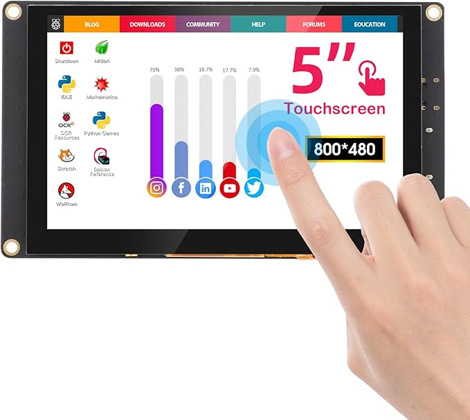 ELECROW 5 Inch Mini Touchscreen Monitor, TN Capacitive 5-Point Touch Screen by ELECROW