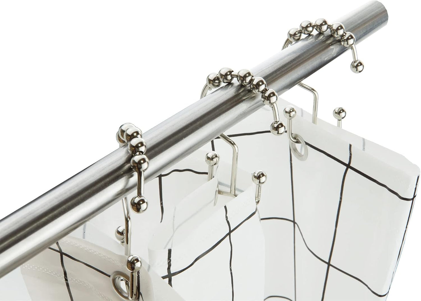 12PCS White Nickel Stainless Steel Shower Curtain Rings, Metal Double Glide Rollers Shower Hooks for Bathroom Shower Curtain Rods