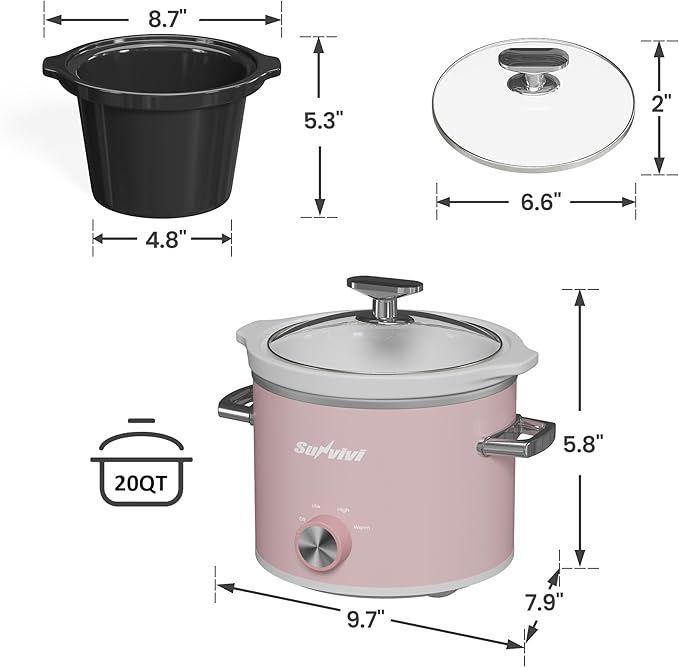 Sunvivi 2 Quart Slow Cooker, Small Slow Cooker - Image 8