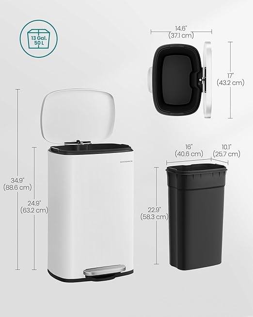 SONGMICS 13 Gallon Trash Can, Stainless Steel Kitchen Garbage Can, Recycling or - Image 6