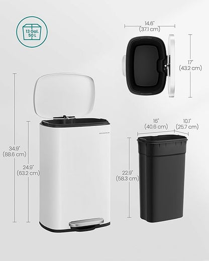 SONGMICS 13 Gallon Trash Can, Stainless Steel Kitchen Garbage Can, Recycling or - Image 6