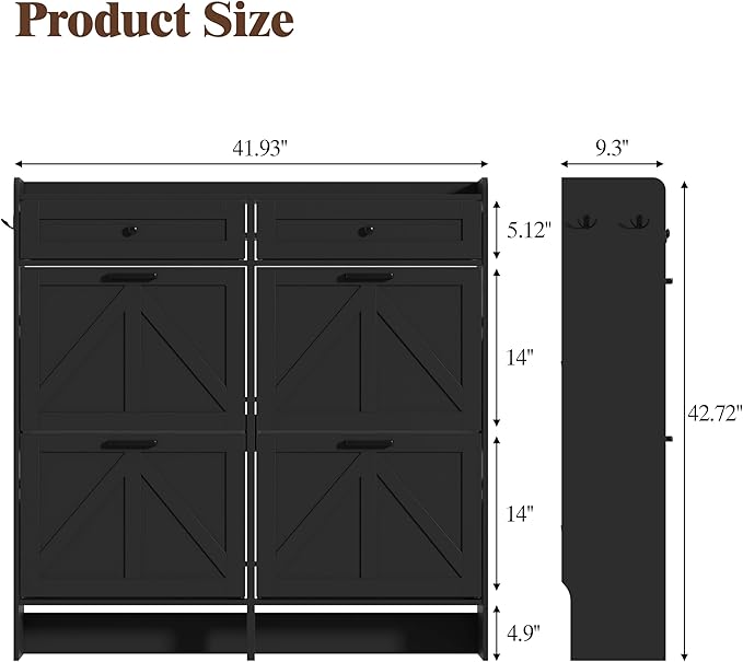 Shoe Cabinet with 4 Flip Drawers & 2 Storage Drawers, Rustic Farmhouse Narrow - Image 2