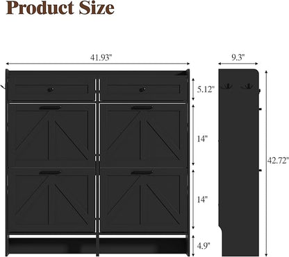 Shoe Cabinet with 4 Flip Drawers & 2 Storage Drawers, Rustic Farmhouse Narrow - Image 2