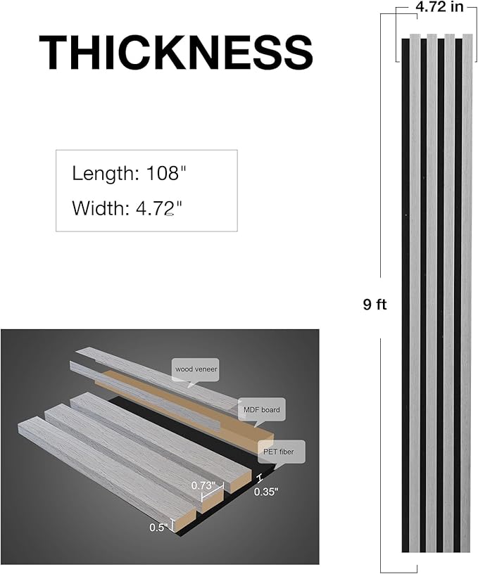 NeatiEase Wood Wall Panels, 9 Feet Acoustic Slat Wall Panels - Image 4