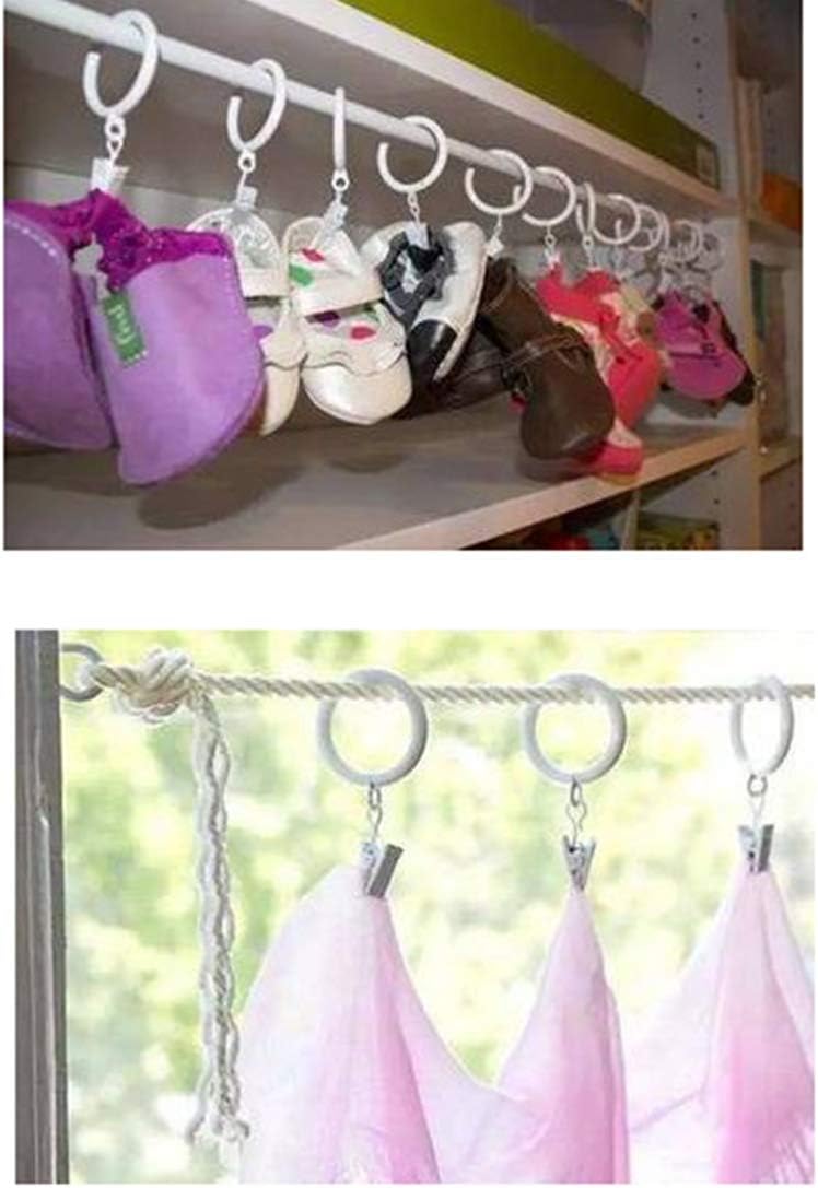 KAIY Set of 14 Curtain Rings with Clips 1.25 Inch White Iron Metal | Curtain Rod Rings with Clips for Drapes, Drapery Ring for Baby Clothes, Baby Pants Hangers, Interior Diameter