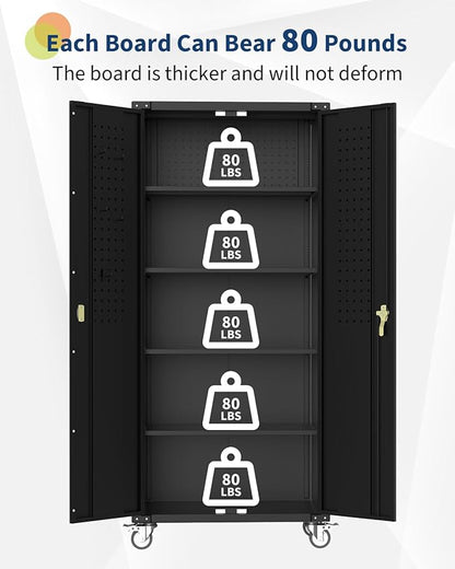 GarveeHome Garage Storage Cabinet 72 in Locking w/Wheels & Pegboard | - Image 3
