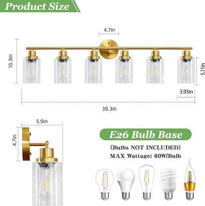 Guliaofo 6-Light E26 Gold Bathroom Vanity Lights, Modern Bathroom Light Fixtures - Image 2