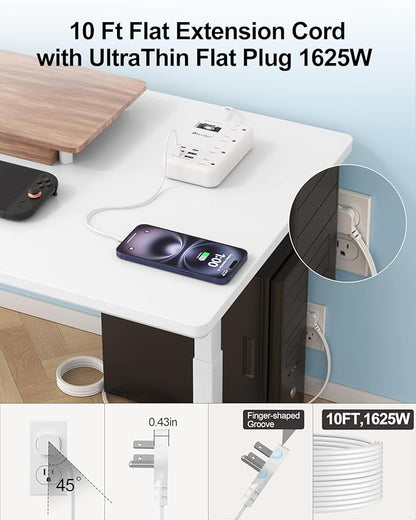 Beeiker 6 USB Surge Protector Power Strip- 10 Ft Extension Cord - Image 3