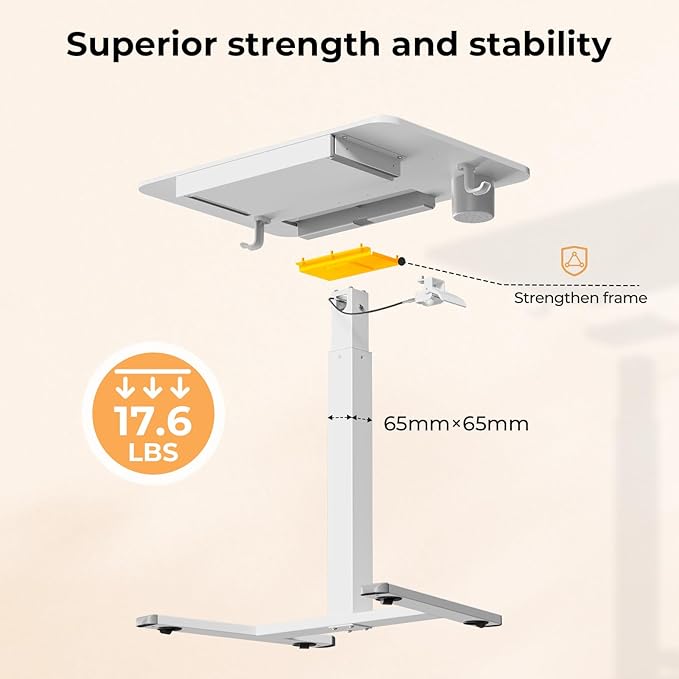 Mobile Standing Desk with Drawer, Portable Laptop Cart on Wheels, Height - Image 7